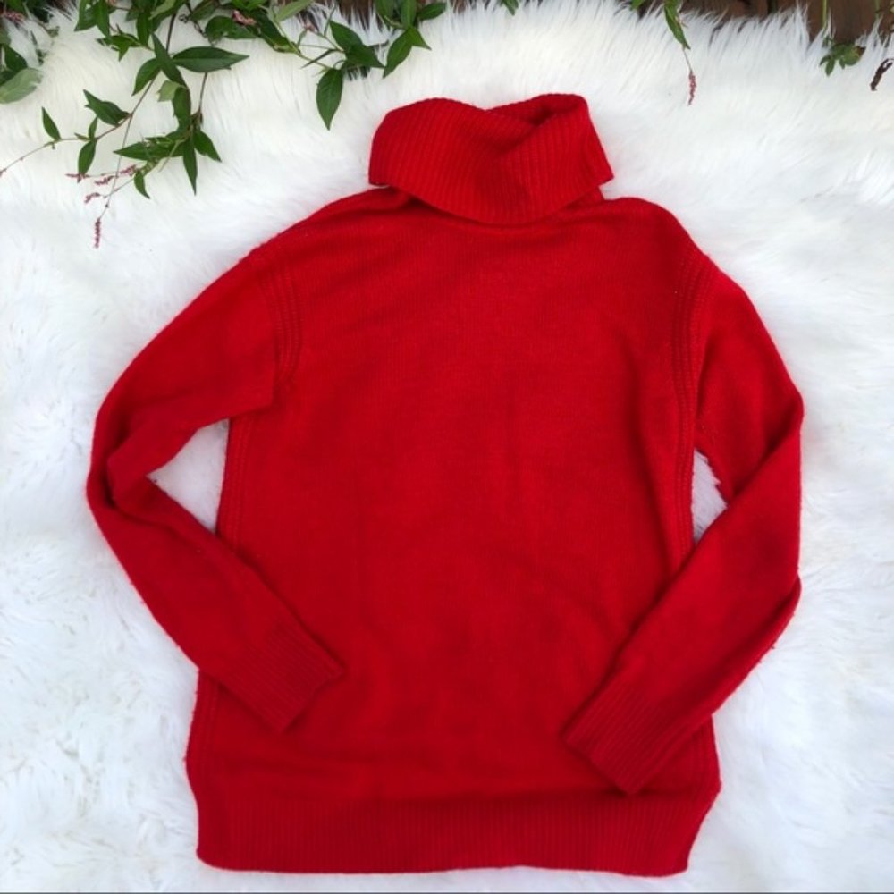 J.Crew Women's Size Small Knit Merino Turtleneck Sweater Red Wool Blend